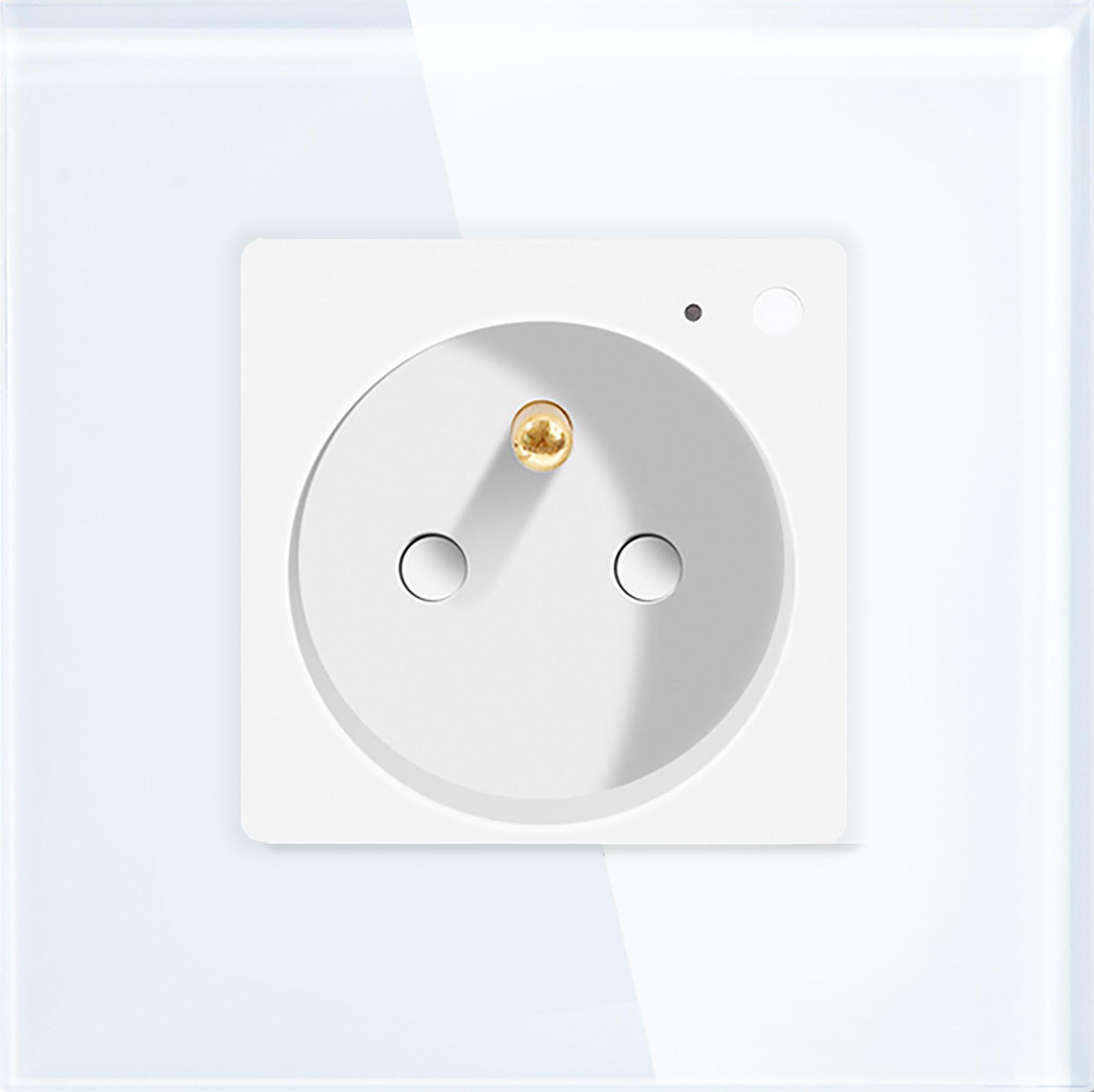 Smart Home Einzelne 230V WLAN-Steckdose mit Stromzähler Weiß mit Glasrahmen__