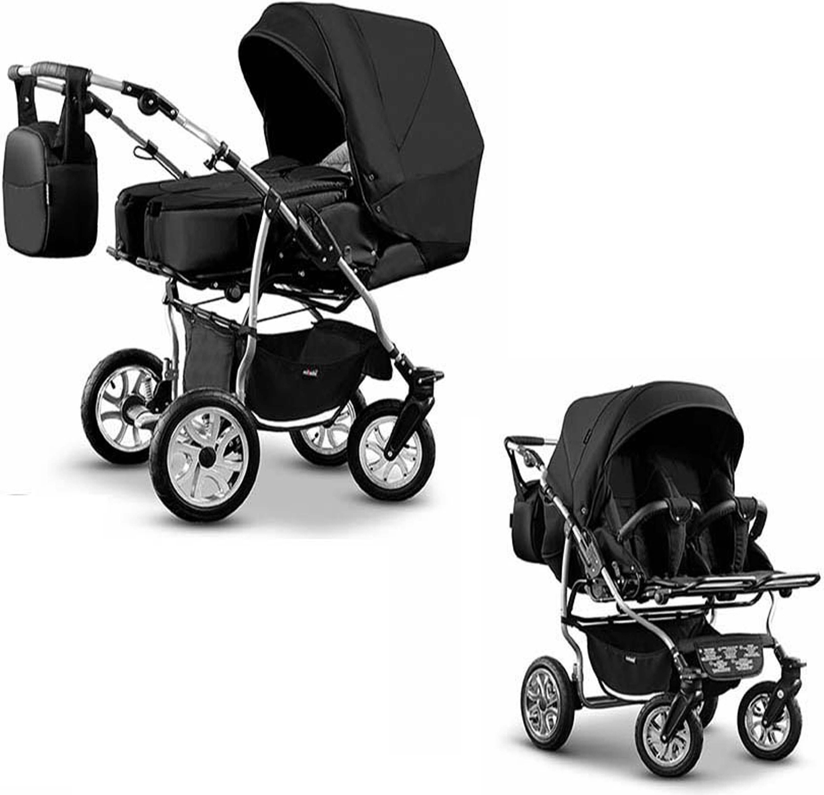 Zwillingskinderwagen 2 in 1 City Twin inkl. Sportsitze - 15 Teile - in 19 Farben
