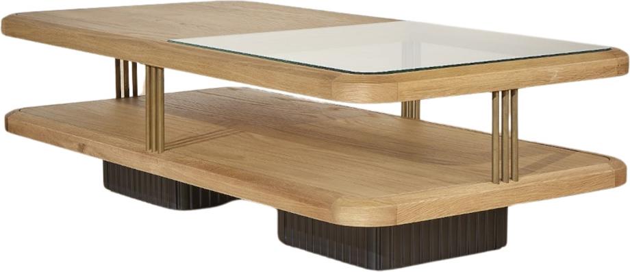 Robin des bois Rechteckiger Couchtisch aus Eiche und Glas