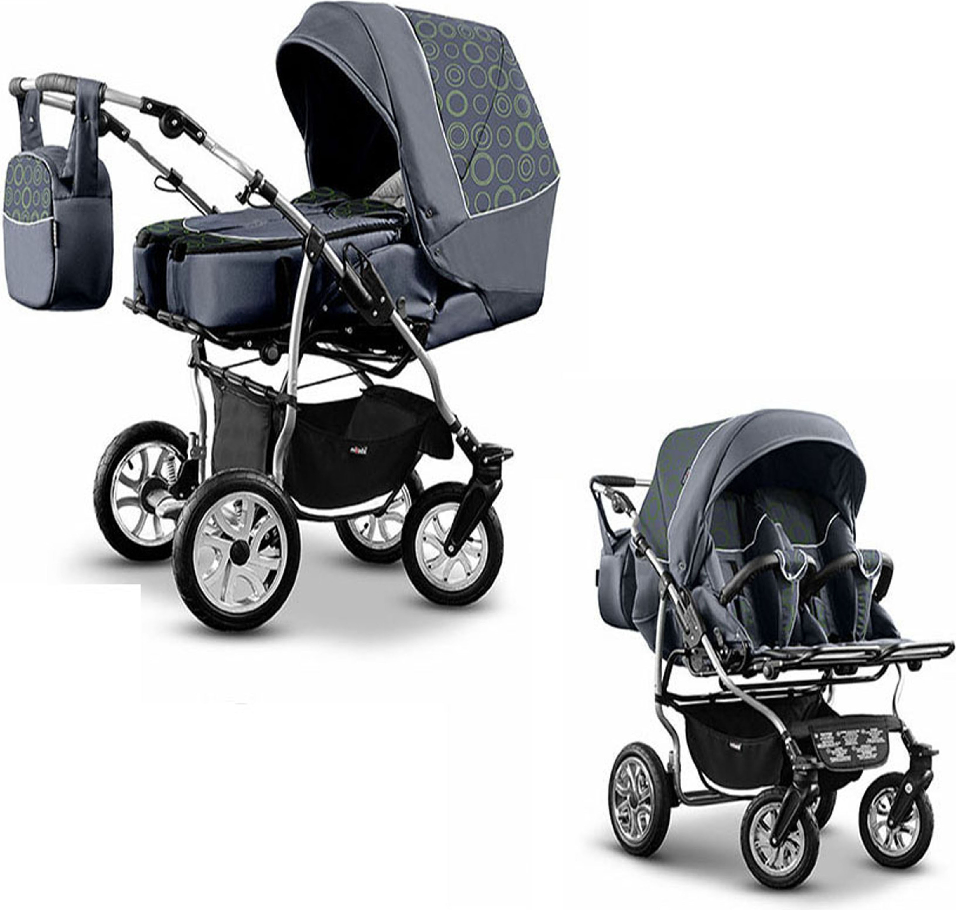 Zwillingskinderwagen 2 in 1 City Twin inkl. Sportsitze - 15 Teile - in 19 Farben