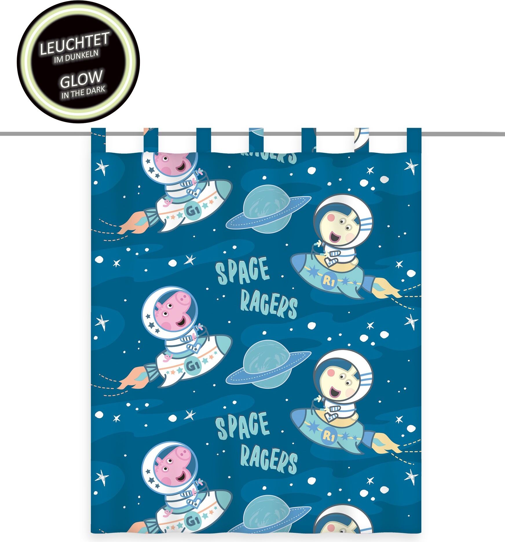 Herding Gardine Vorhang Fertiggardine Peppa Pig Wutz Glow in the dark 140 x 160 cm