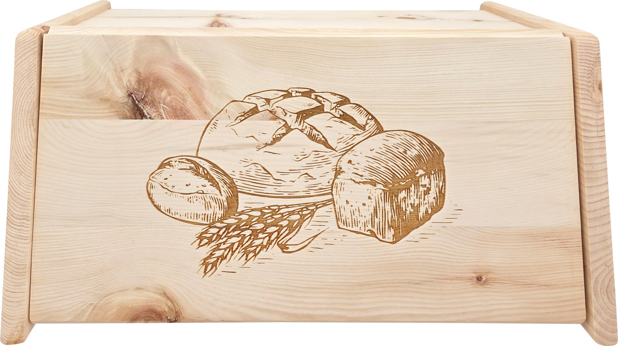 Erst-Holz Metallfreie Brotbox mit Klappe und Gravur aus Zirbenholz Massiv Brotkasten 40.10-047 Erst-Holz®