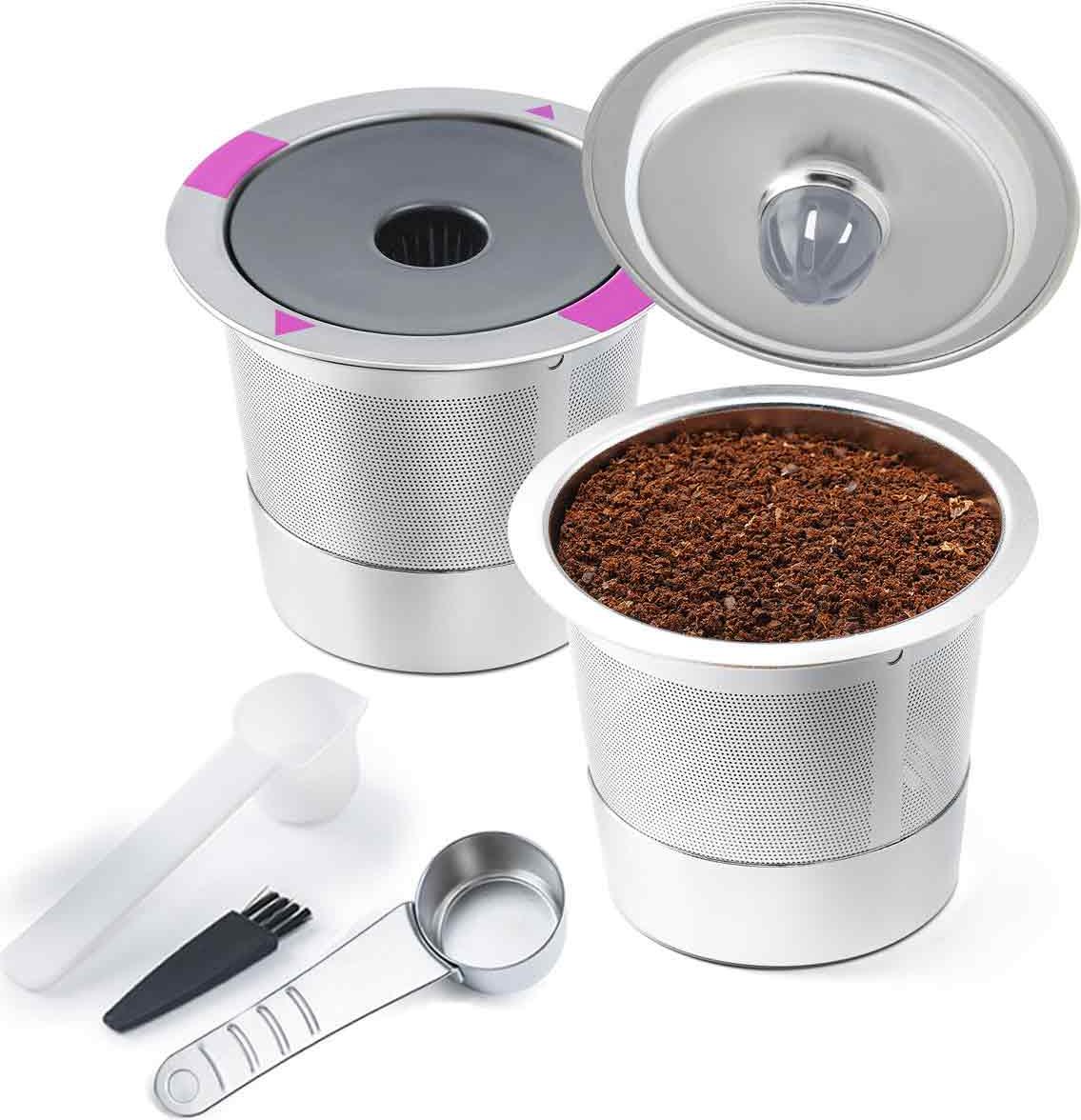Meoiruery Wiederverwendbarer K-Cup-Kaffeefilter, wiederverwendbare K-Cup-Kaffeepadfilter aus Edelstahl für Keurig 1.0- und 2.0-Kaffeemaschinen (2er-Pack) KAU-ER-LYS-PH-20251020-171