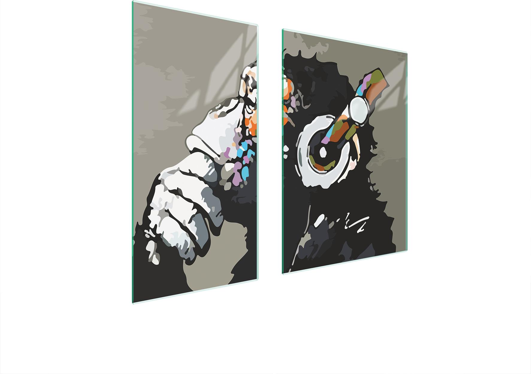 TMK ArtDeko Herdabdeckplatten 2 teilig 75x52 Ceranfeld Abdeckung Glas Schneidebrett Musik Grau