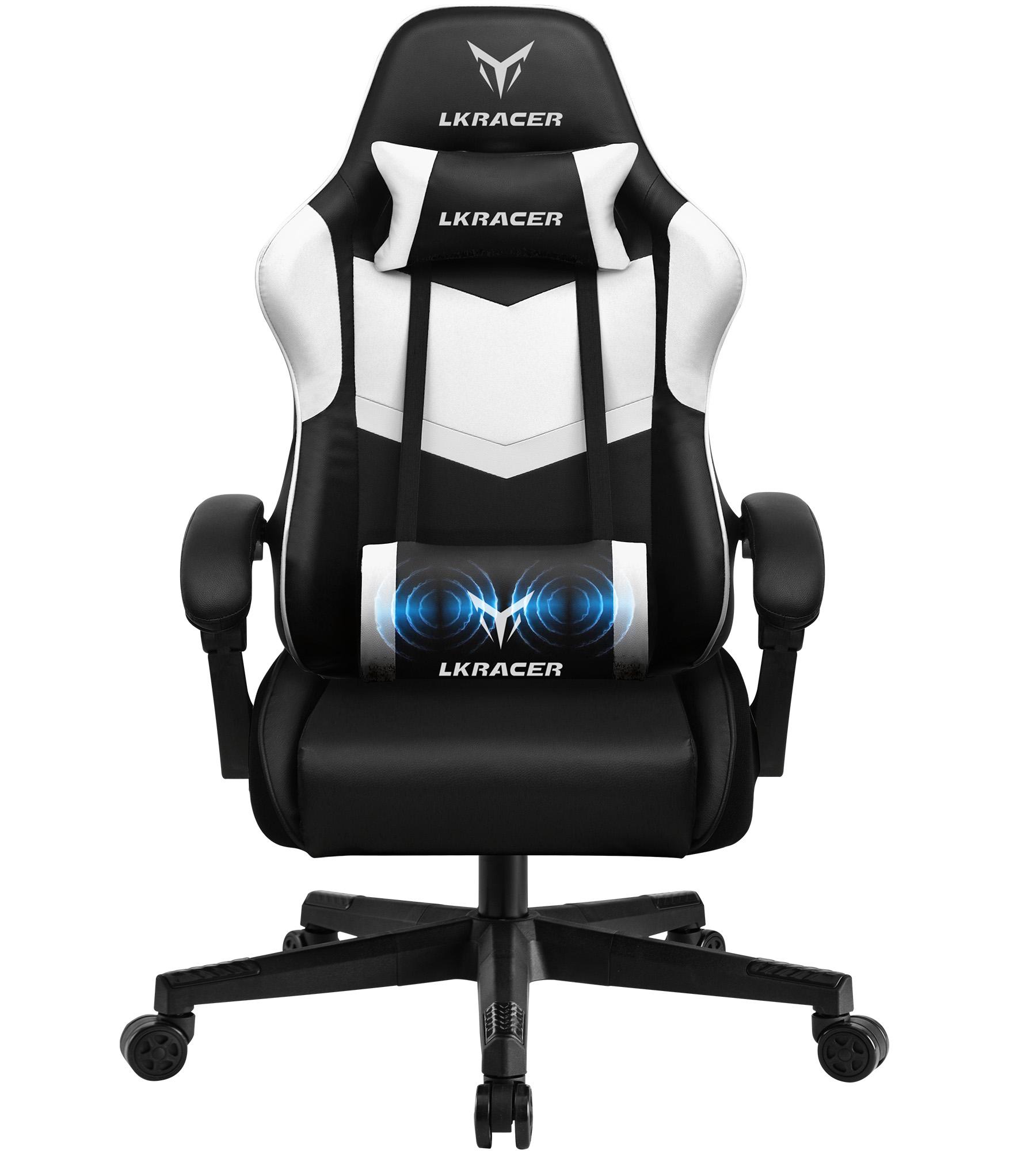 GTPLAYER Herné kreslo Kancelárske kreslo Masážne herné kreslo Ergonomické herné kreslo, Masážny bedrový vankúš s opierkou hlavy, Polstrované herné kreslo, Otočné kreslo