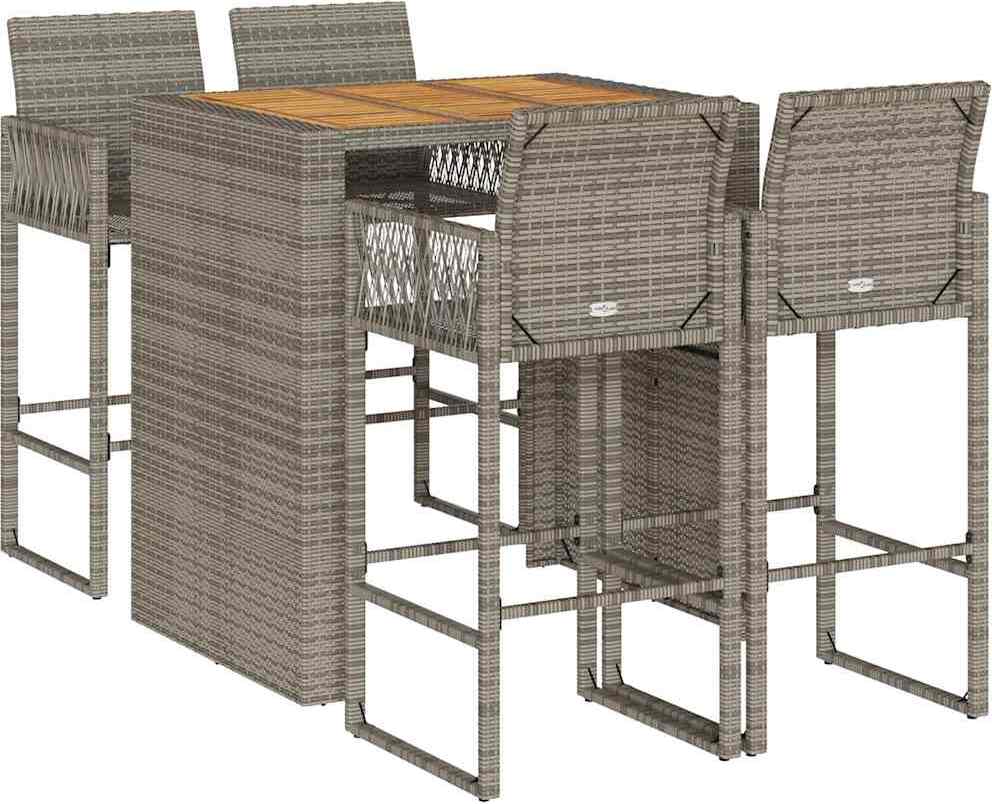 vidaXL 5-dielny záhradný barový set bez vankúšov sivý polyratan akácia