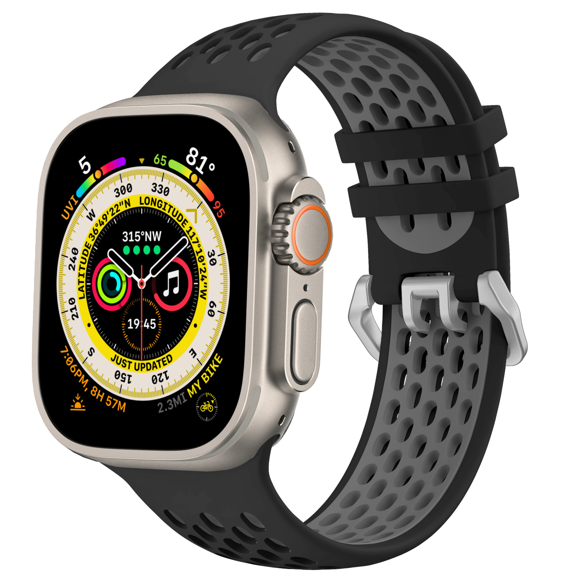 Pásik na ruku Apple Watch Cubenest Silikónový športový pásik ČIERNY so sivou 42/44/45/Ultra 49 mm