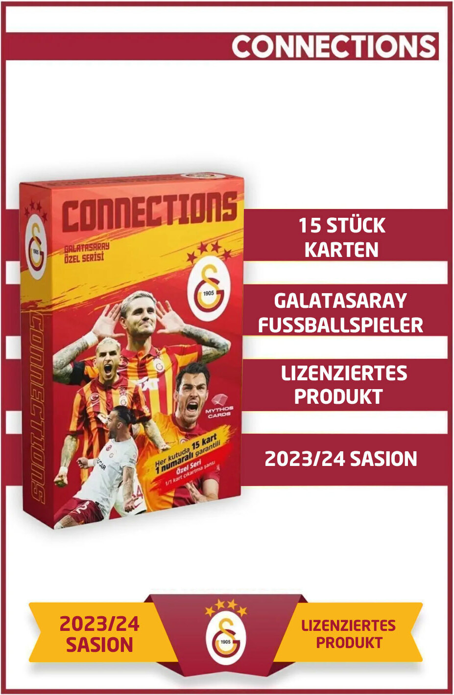 Jungengel Galatasaray Sammelkarten Box 2023/2024 – 15 Spielerkarten, limitiert & lizenziert – inkl. 1 nummerierter Karte – Fußball Fans & Sammler Cimbom JET1247X