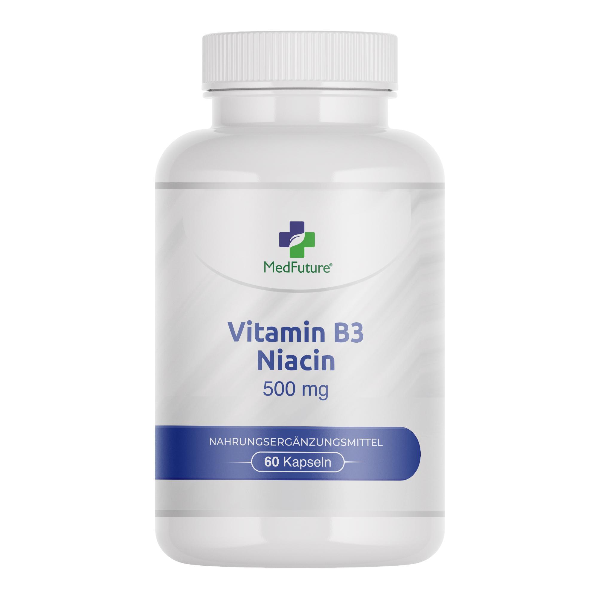 MedFuture Niacin (Vitamin B3) 500 mg – Vitamin B3 hilft, Müdigkeit und Erschöpfung zu verringern.