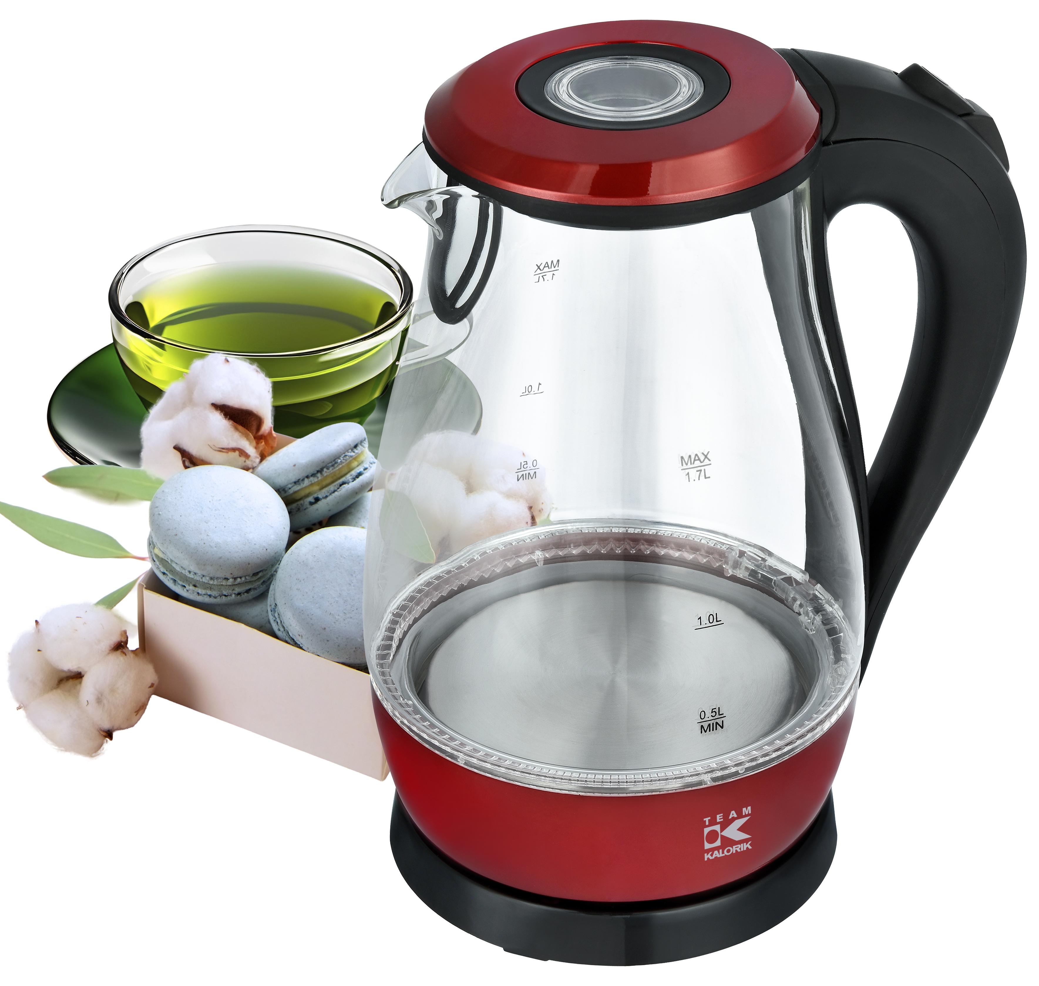 Glas-Wasserkocher, rote LED-Beleuchtung 2000 W 1,7 l Aqua Glass Wasserkocher, KALORIK TKG JK 1042R