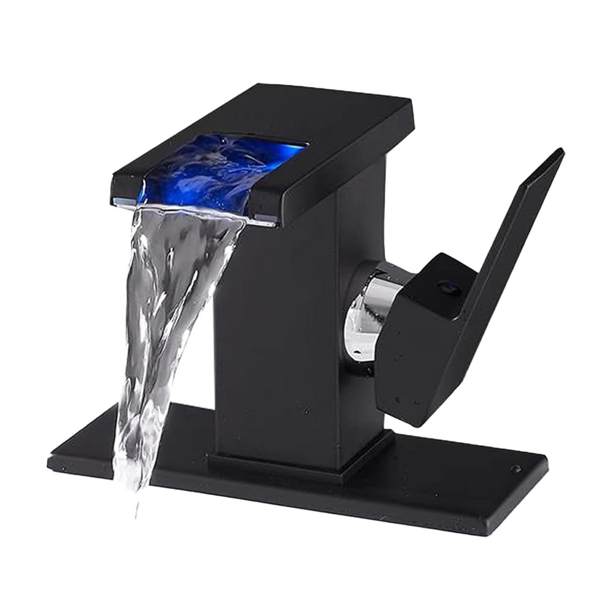 Welikera LED-Badarmatur, schwarzer Einloch-Einhebel-Mischer für Waschbecken, eignet sich für Badezimmer-Waschbecken, für Wohn- und Gewerbebereich KAUF-INTT-HC2221-024