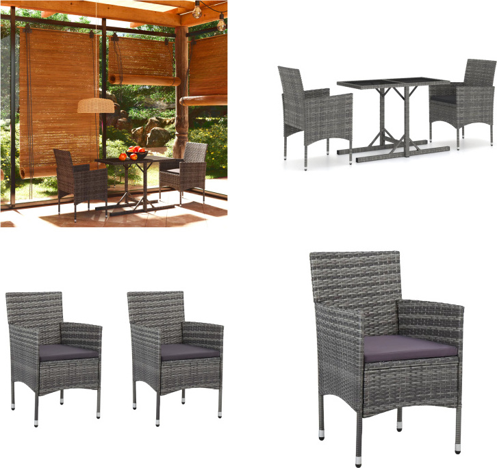 vidaXL 3-dielny záhradný jedálenský set sivý - Záhradný jedálenský set - Záhradné jedálenské sety - Záhradný nábytok - Záhradný set nábytku