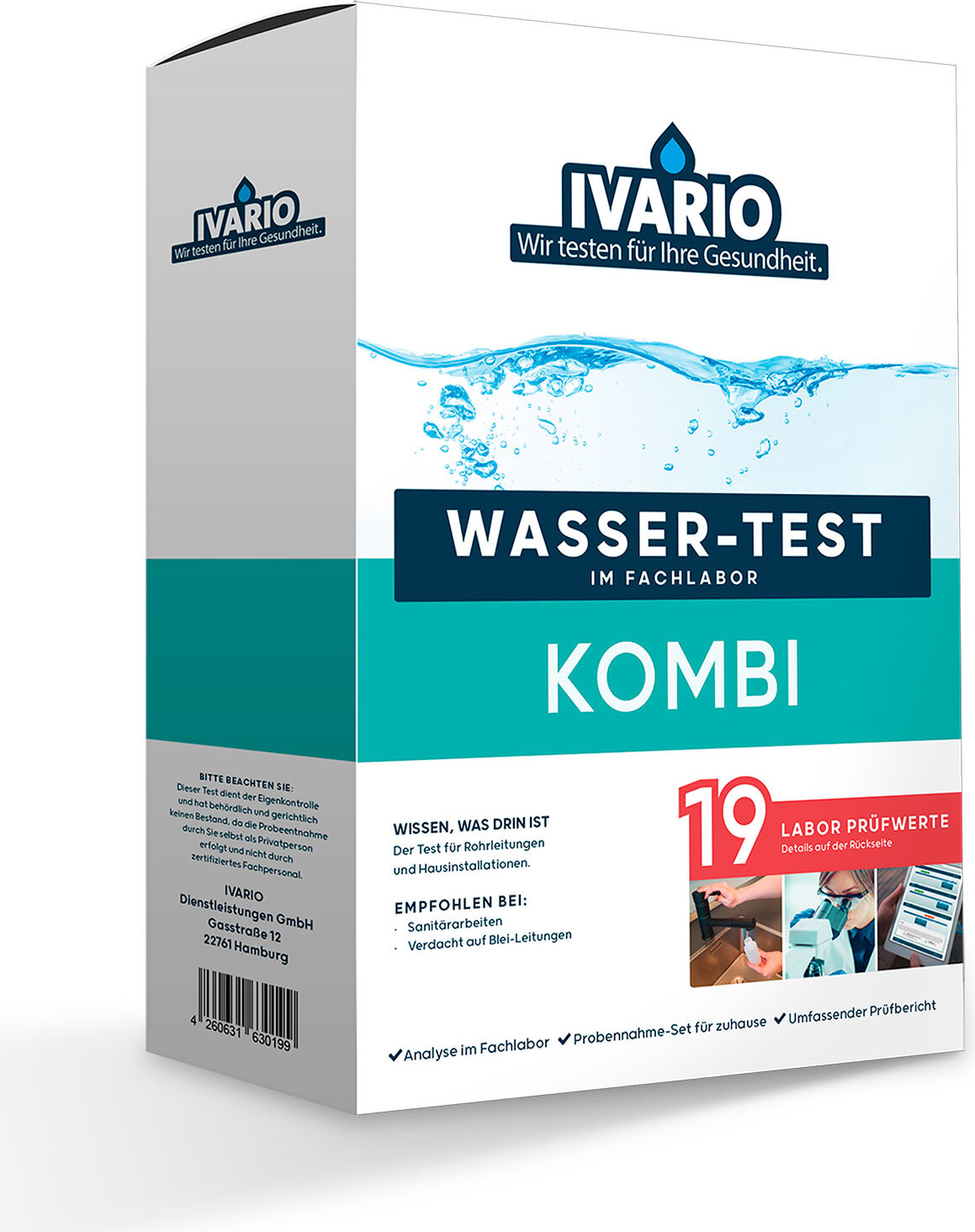 Ivario Kombi-Wassertest, Testung 19 trinkwasserrelevanter Parameter