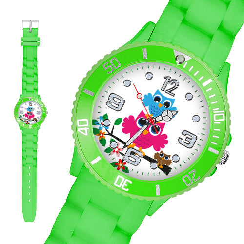 Taffstyle Kinder Armbanduhr Kinder Silikon Armbanduhr mit Eulen Motiv, Grün / 34mm