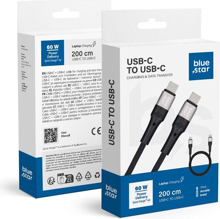 Blue Star Tfk-Dc-004 3A 60W Type C to Type C Pd, 2m, černý