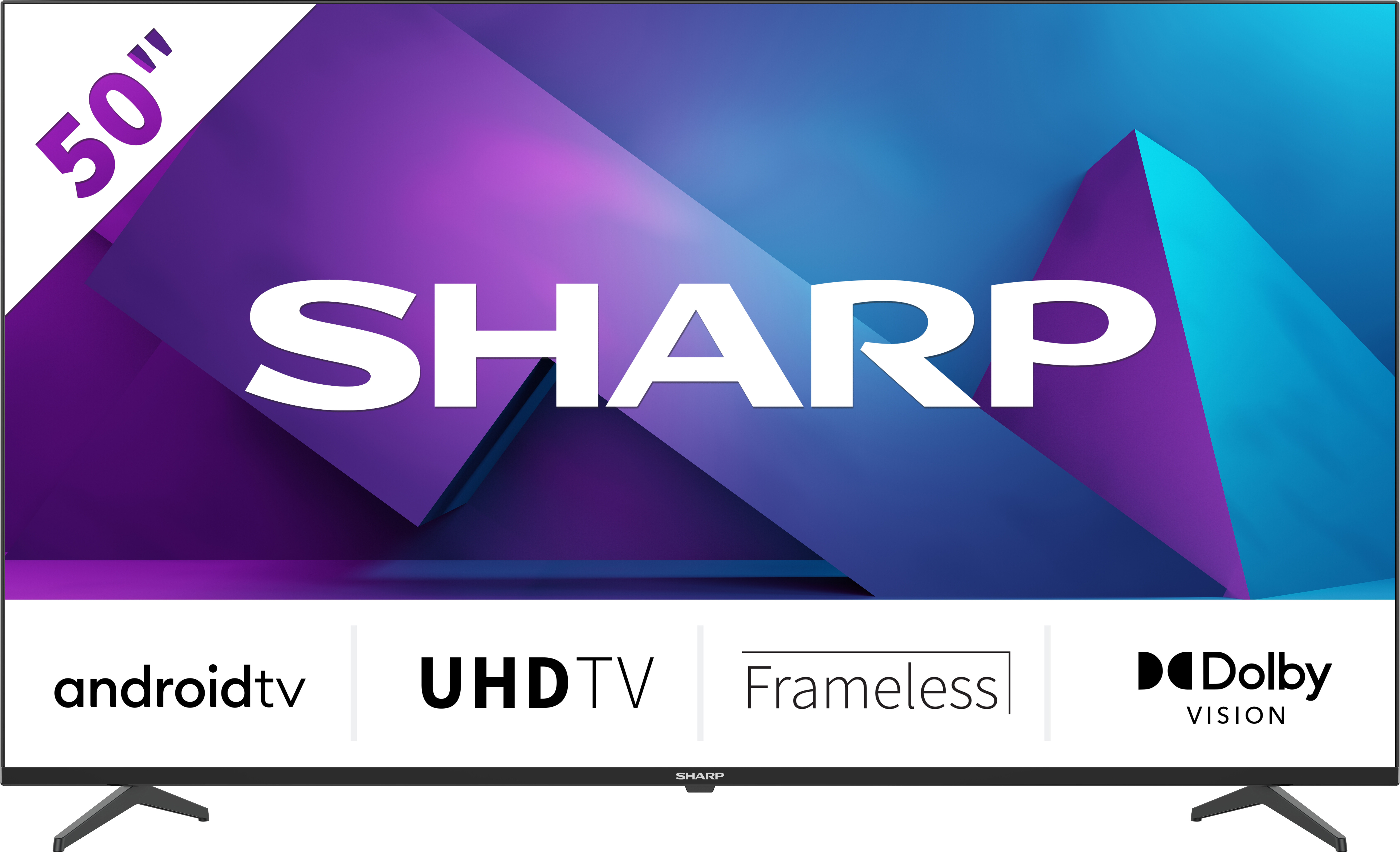 Sharp 50FN2EA TV, 50" LED Android TV, 4K Ultra HD 3840 x 2160 bezrámový, 1 000 000:1, DVB-T/T2/C/S/S2, Active Motion 800, HARMAN/KARDON, HDR10, Dolby Digital, Dolby Vision, DTS: X, Google Assistant, vstavaný Chromecast, 2xHDMI 2.1, čítačka kariet SD