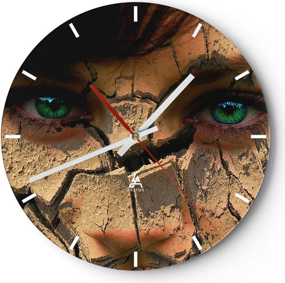 Arttor Wanduhr - Rund - Glasuhr - Frau Gesicht Haut geknackt - 40x40cm - Schleichendes Uhrwerk - Lautlos - zum Aufhängen bereit - Dekoration Modern - Wanddekoration aus Glas - C3AR40x40-0267