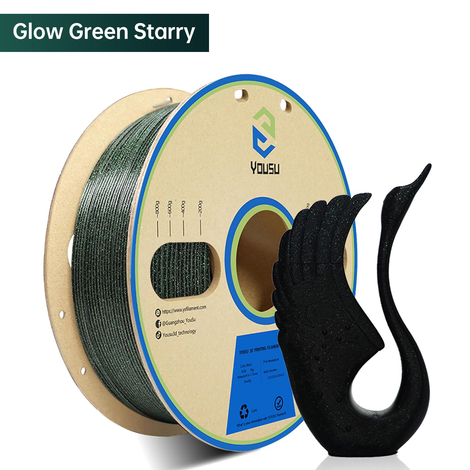 Aibecy YOUSU 3D-Drucker PLA-Filament 1kg gruenes Sternen 1,75 mm im Dunkeln leuchtendes 3D-Druckmaterial, kompatibel mit FDM-3D-Druckern