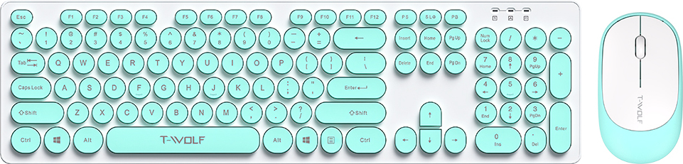 Douself Thunderwolf TF770 2.4G kabelloses Tastatur- und Mausset, runde Retro-Punk-Tastenkappe, Notebook-Tastengefühl, leise und komfortabel, weitgehend kompatibel, Seeblau (Versand ohne Batterie)