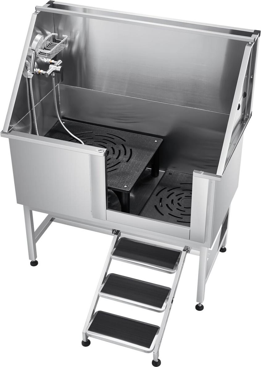 VEVOR 127 cm Hundepflege-Badewanne aus Edelstahl mit Treppe und Wasserfilter links