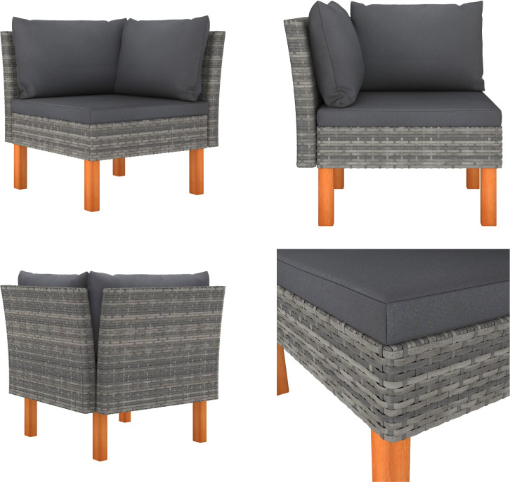 vidaXL Ecksofa Poly Rattan und Eukalyptus Massivholz - Modular-Sofa-Eckteil - Modular-Sofa-Eckteile - Modulares Sofa-Eckteil - Modulares Sofa-Eckteile HL315754