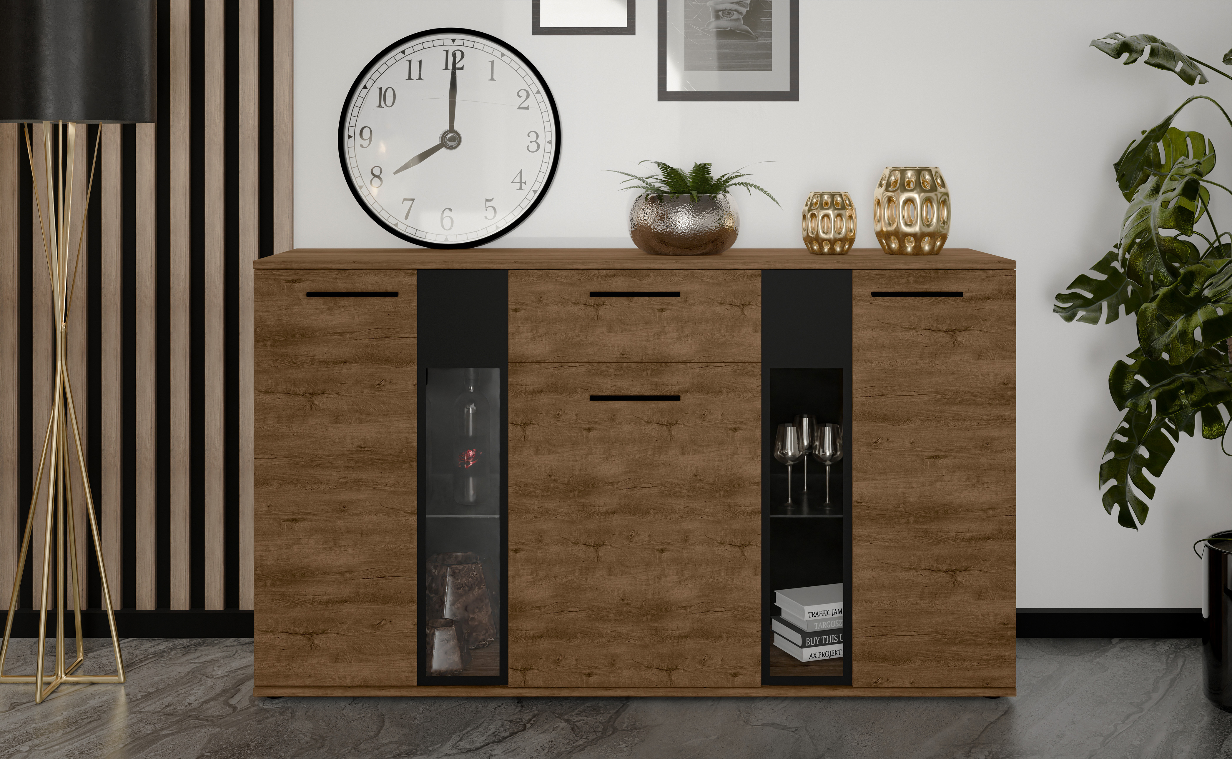 AX LIVING Formilo Sideboard Kommode Lefkas Eiche mit Schublade 140,4cm N0078