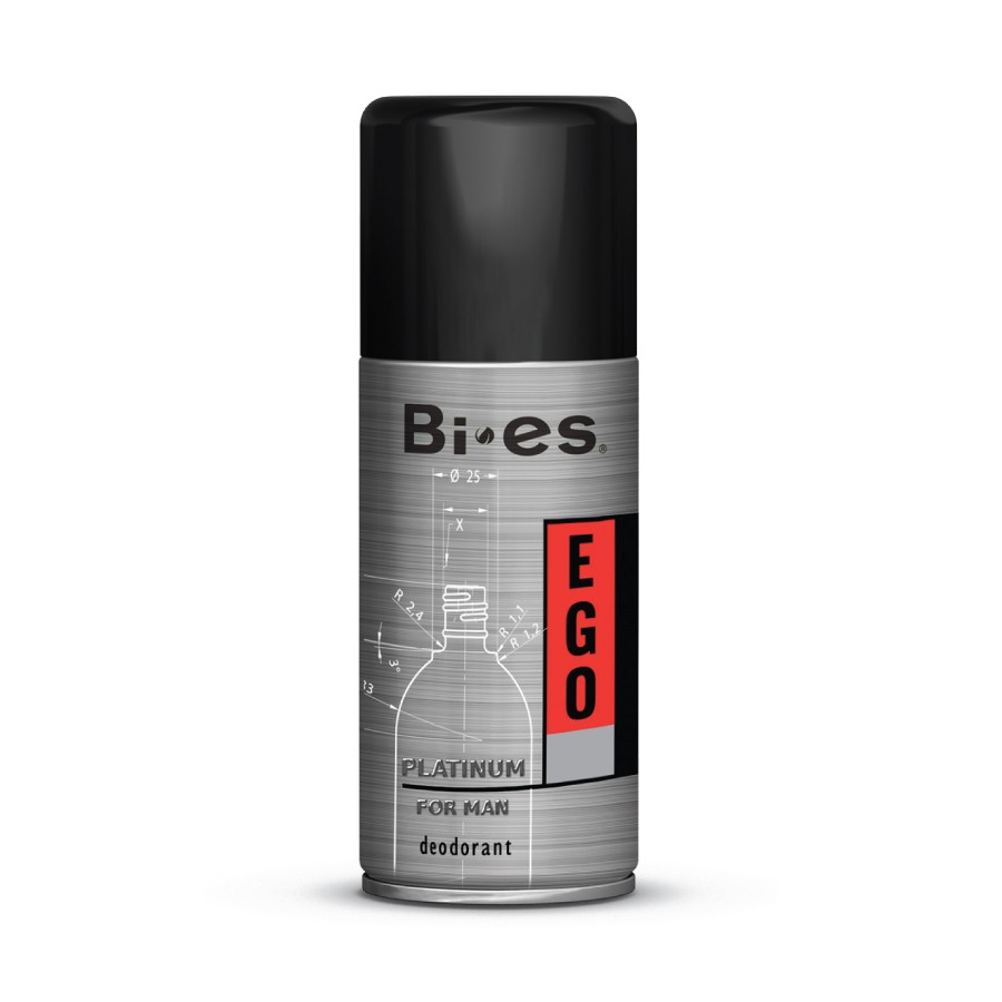Bi-es Men Ego Platinum Dezodorant 150 ml - Luxusná vôňa pre mužov s exkluzívnymi tónmi bergamotu a vetiveru, vhodná pre každodenné použitie. Odhaľte svoju silu a eleganciu!
