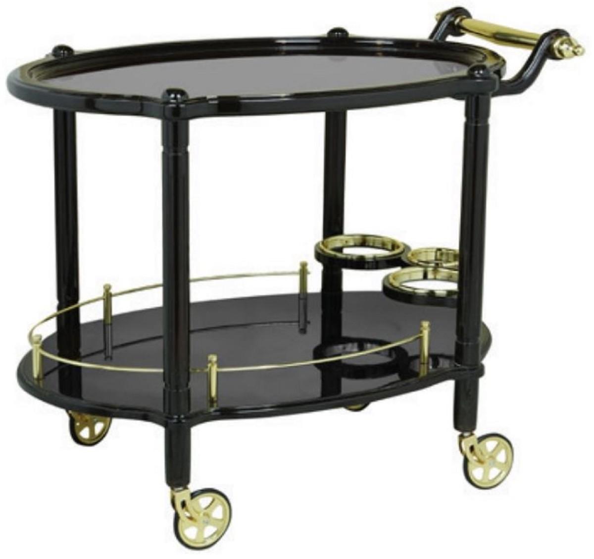 Casa Padrino Luxus Servierwagen Schwarz / Gold 88 x 60 x H. 87 cm - Hotel Restaurant Gastronomie Trolley - Luxus Hotel Restaurant Gastronomie Accessoires - Luxus Möbel