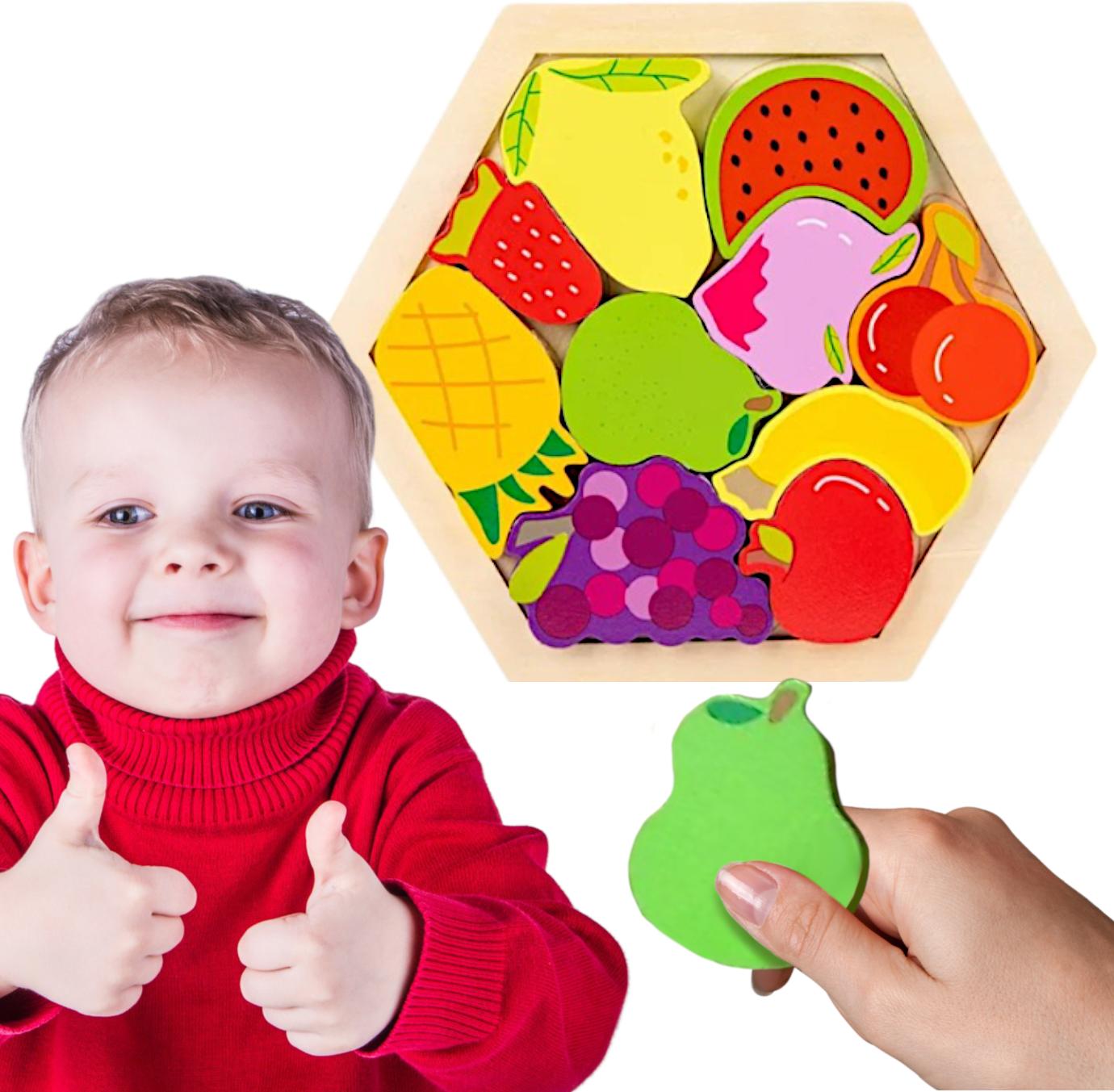 JDS Buntes Holzpuzzle mit Rahmen - Obstmuster