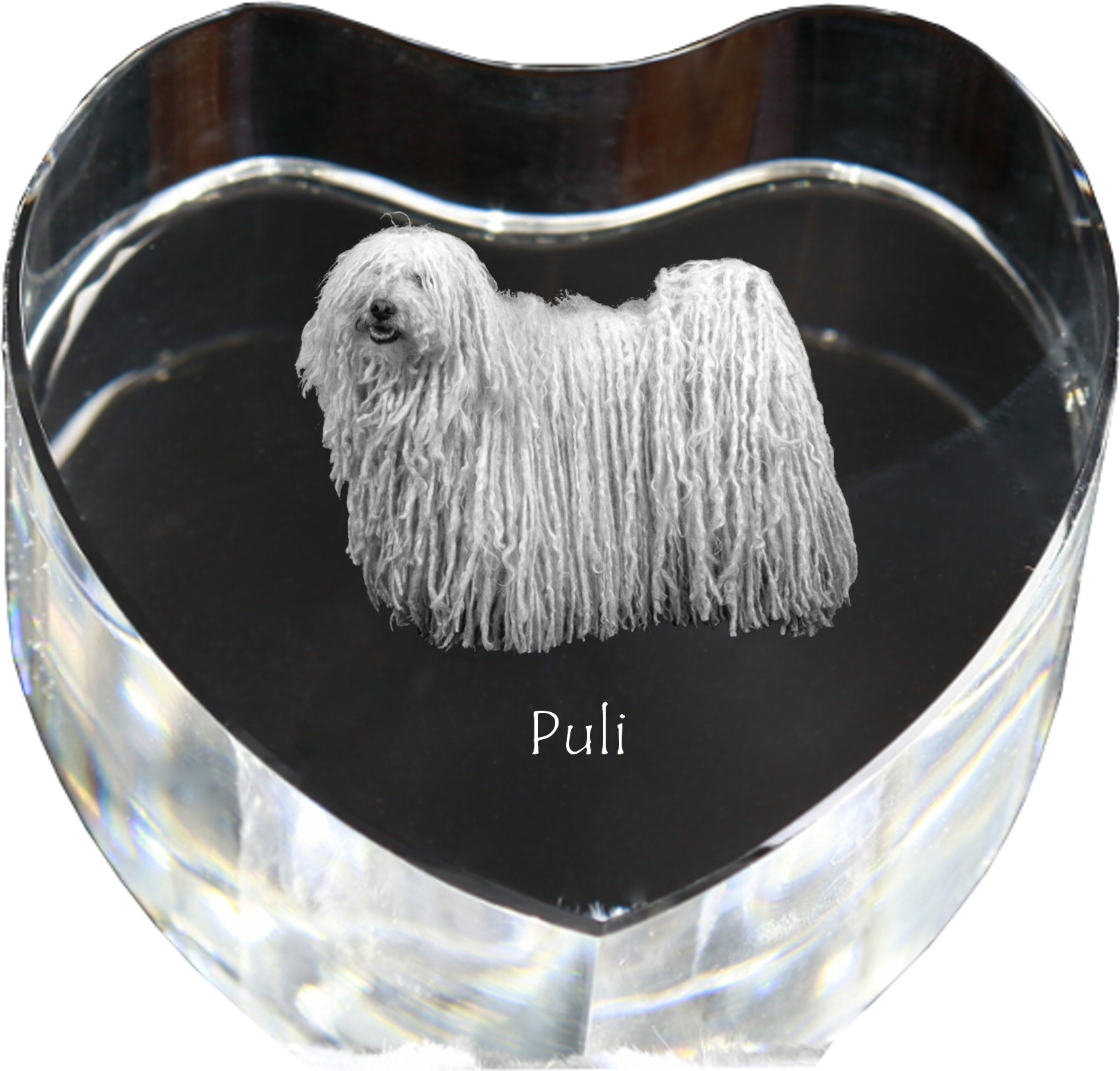 Puli - Hundebild im Kristall, Kristallherz, einzigartiger Bilderrahmen der Marke Art-Dog
