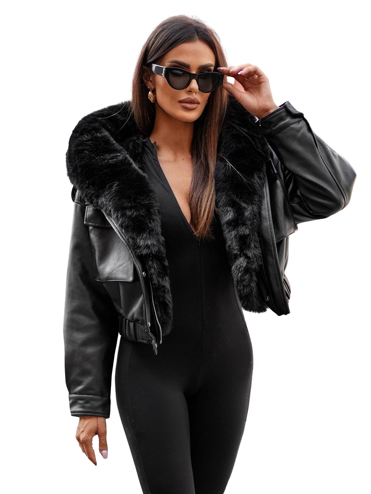 Damen Lederjacke Schwarz OZONEE JS/11Z8172Z L