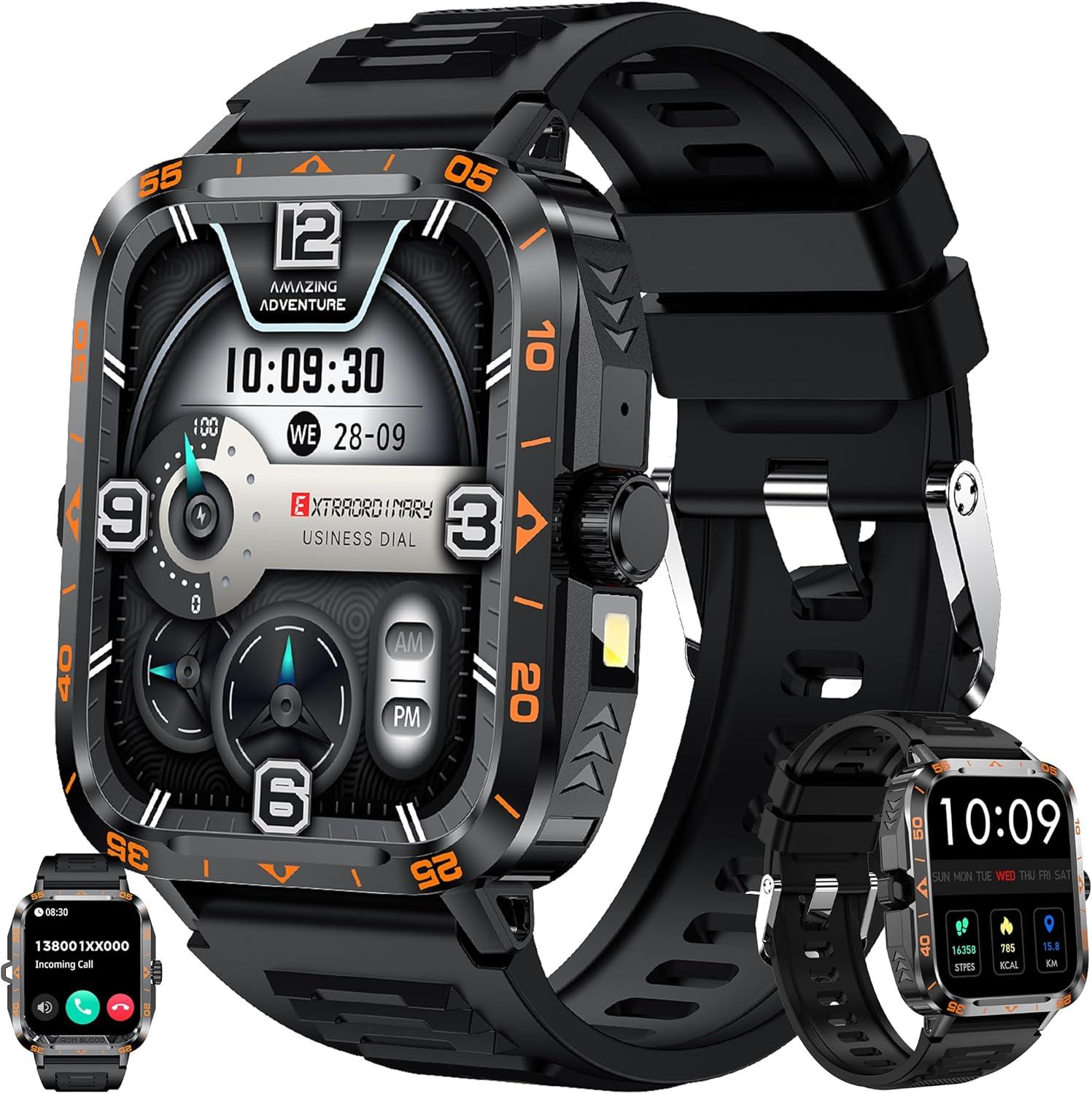 Smartwatch muži s funkciou telefónu, baterka, 5ATM vodotesné športové hodinky Bluetooth hovory fitness monitor spánku,