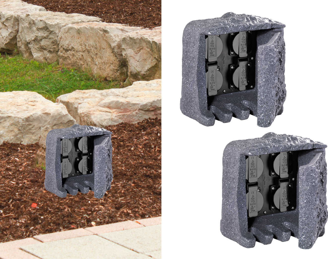 TRIO Außensteckdosen Steinoptik 4 fach - 2er Set Gartensteckdosen Terrassensteckdosen 9962S11