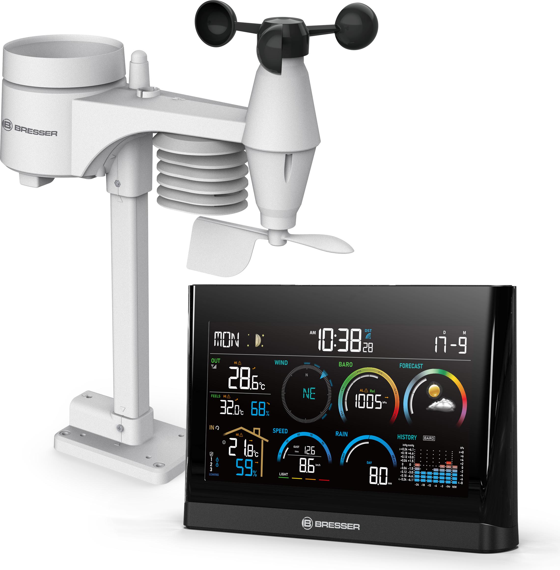 Bresser 5-in-1 Profi-Wetterstation mit Außensensor, Wetterindex, Frostwarnung, Schwarz 15201