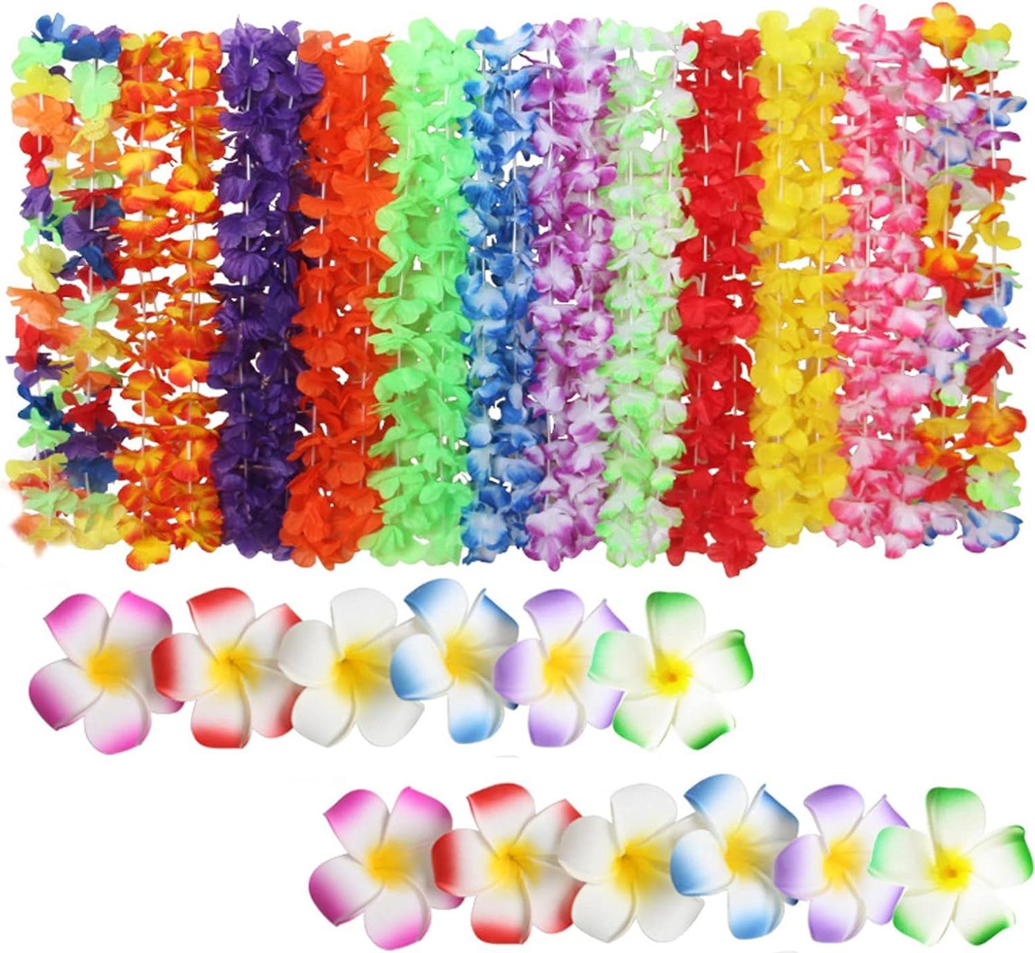 Markenlos Bunte Hawaiiaanse Blumen Ketten Set - 12 Farben - Festliche Stimmung Verbessern