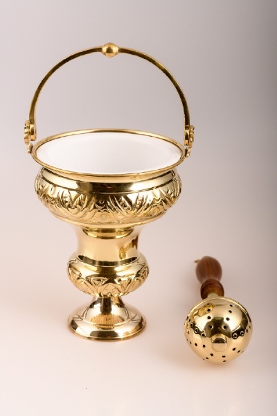 HECK Kirchenbedarf Weihkessel mit Aspergill (Set), Messing gold HK30618.01