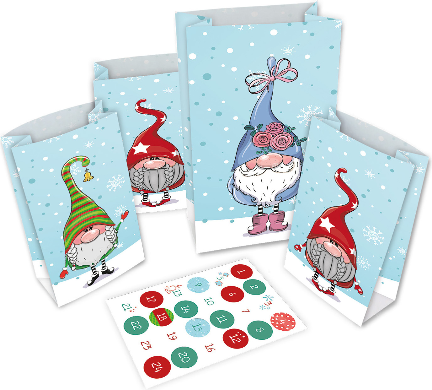 ROTH Adventskalender zum Befüllen - 24 Adventstütchen "Wichtel" mit 24 Tüten zum befüllen 80332
