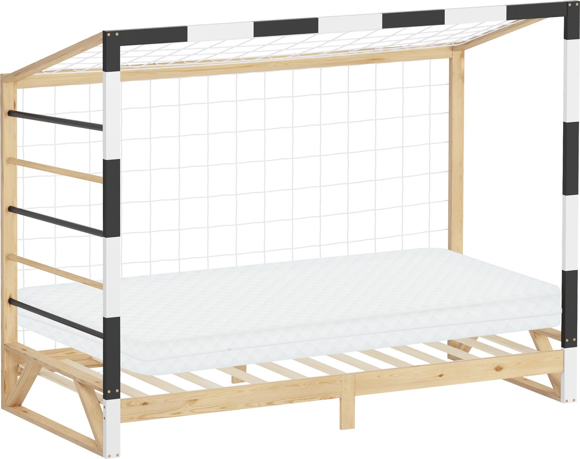 ML-Design Kinderbett Fußballtor 90x200 cm mit Matratze Holzbett mit Lattenrost Kletterleiter & Netz Jugendbett aus Kiefernholz Einzelbett Handballtor