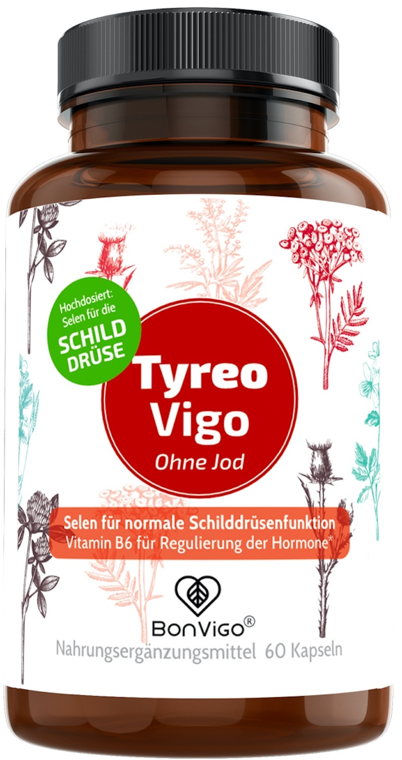 Schilddrüse: Selen Kapseln BonVigo® TyreoVigo - Selen unterstützt normale Funktion der Schilddrüse - Vit. B6 trägt zu Regulierung Hormone bei