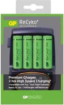 GP PB50 nabíjačka autobatérií so 4x AAA batériami, 2700 mAh, 1,2 V, čierna
