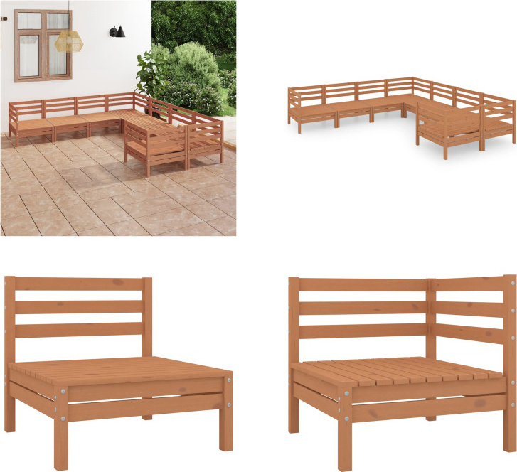 vidaXL 8-dielna záhradná obývacia súprava z masívneho dreva borovice medovo hnedá - záhradná obývacia súprava - vonkajšia obývacia súprava - drevená pohovka - drevená záhradná pohovka