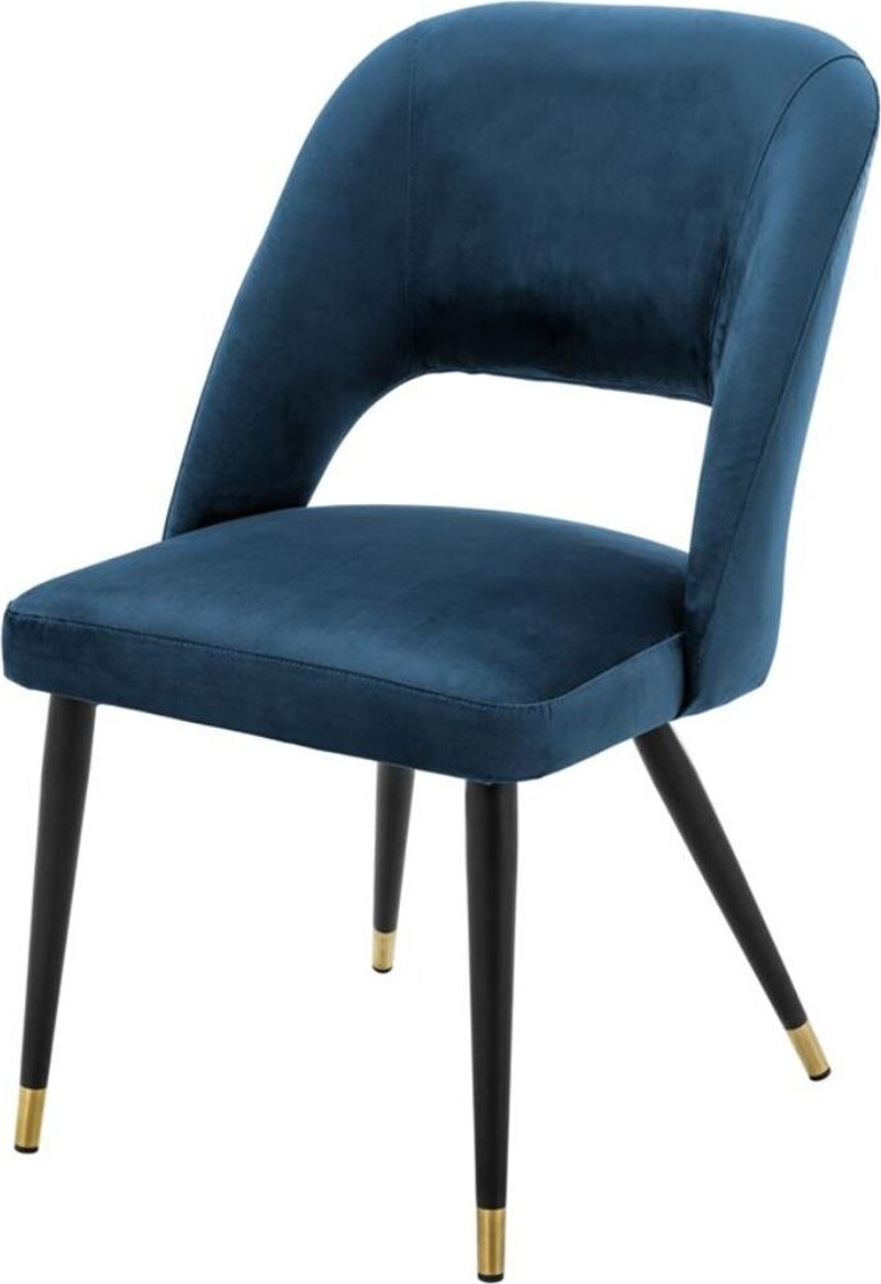 Demotex GmbH Casa Padrino Luxus Esszimmerstuhl Blau / Schwarz 52 x 58 x H. 85 cm - Luxus Esszimmermöbel