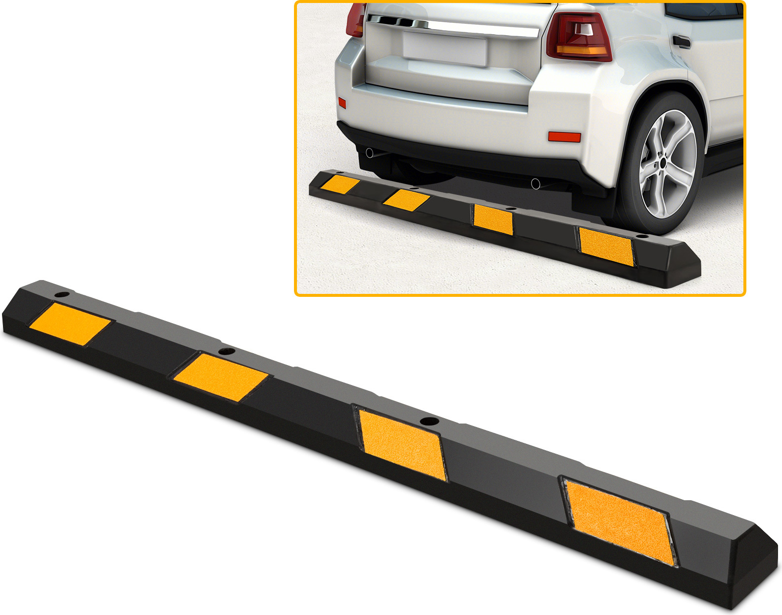 COSTWAY Radstopper Gummi, Parkplatzbegrenzung 183cm, bis 4000kg, Parkbegrenzung mit gelben Reflektorstreifen, Einparkhilfe, Schwarz+Gelb