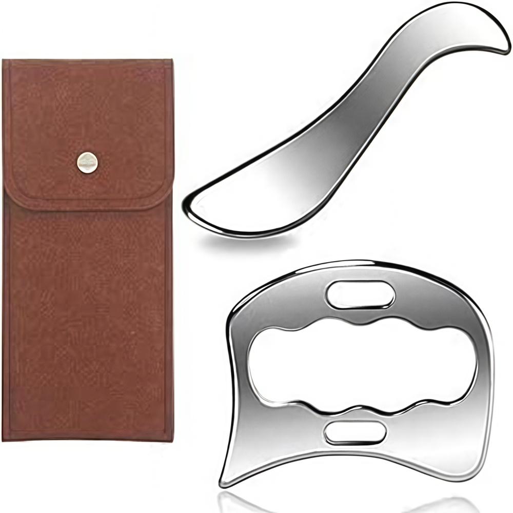 AjieQaQ Gua Sha Edelstahl-Muskel-Faszien-Schaber, Körper-Guasha-Werkzeuge zur Muskelentspannung und Schmerzlinderung, Verbesserung von Faszienknoten, 2er-Pack