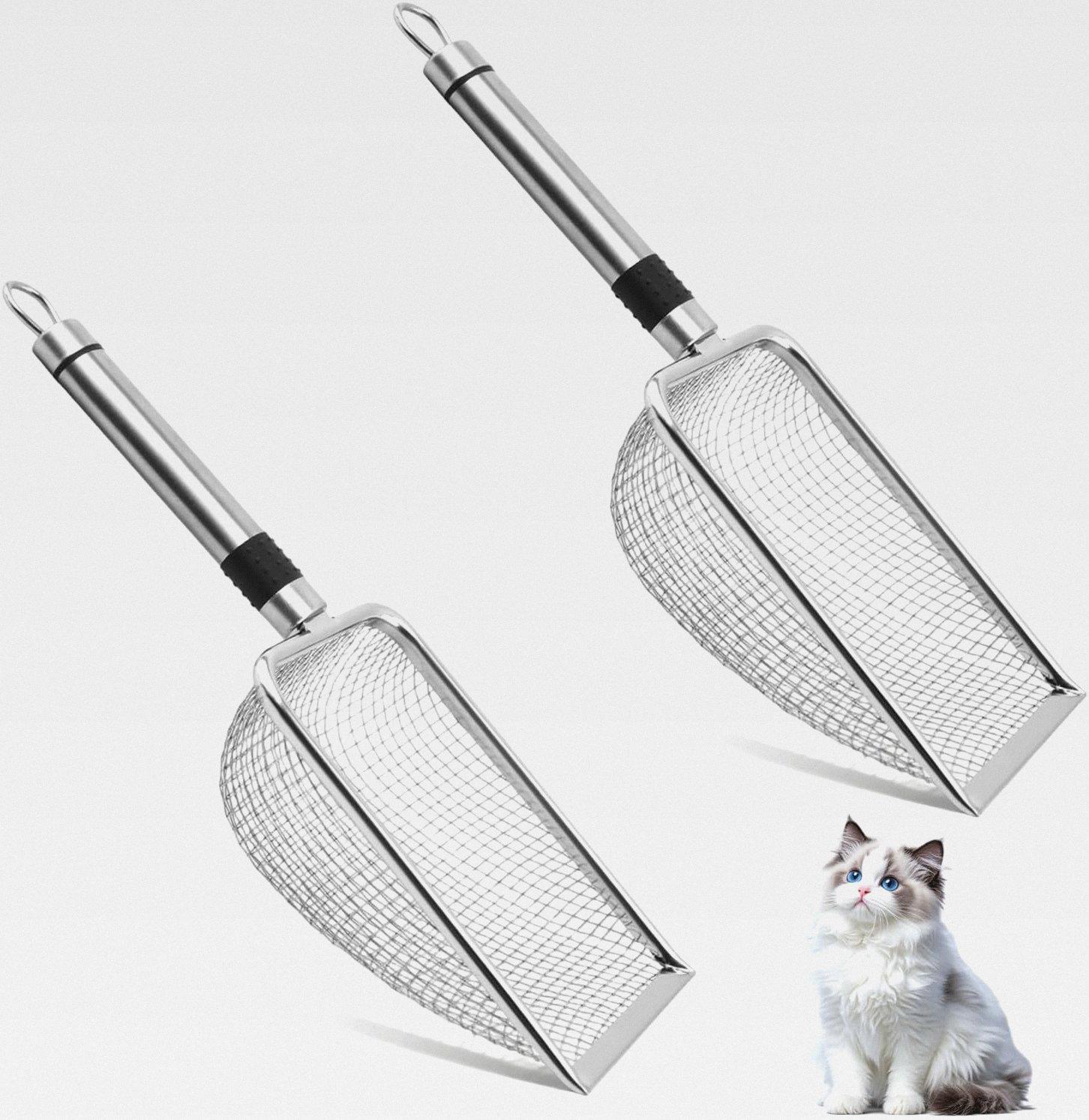 Markenlos Katzenstreuschaufel, 2 Stück Katzenschaufel Edelstahl für Katzenklo Litter Box Scoop 3.8mm Porengröße Metall Katzenschaufel,katzenschaufel für katzenklo Katzenschaufel für Alle Katzenstreu