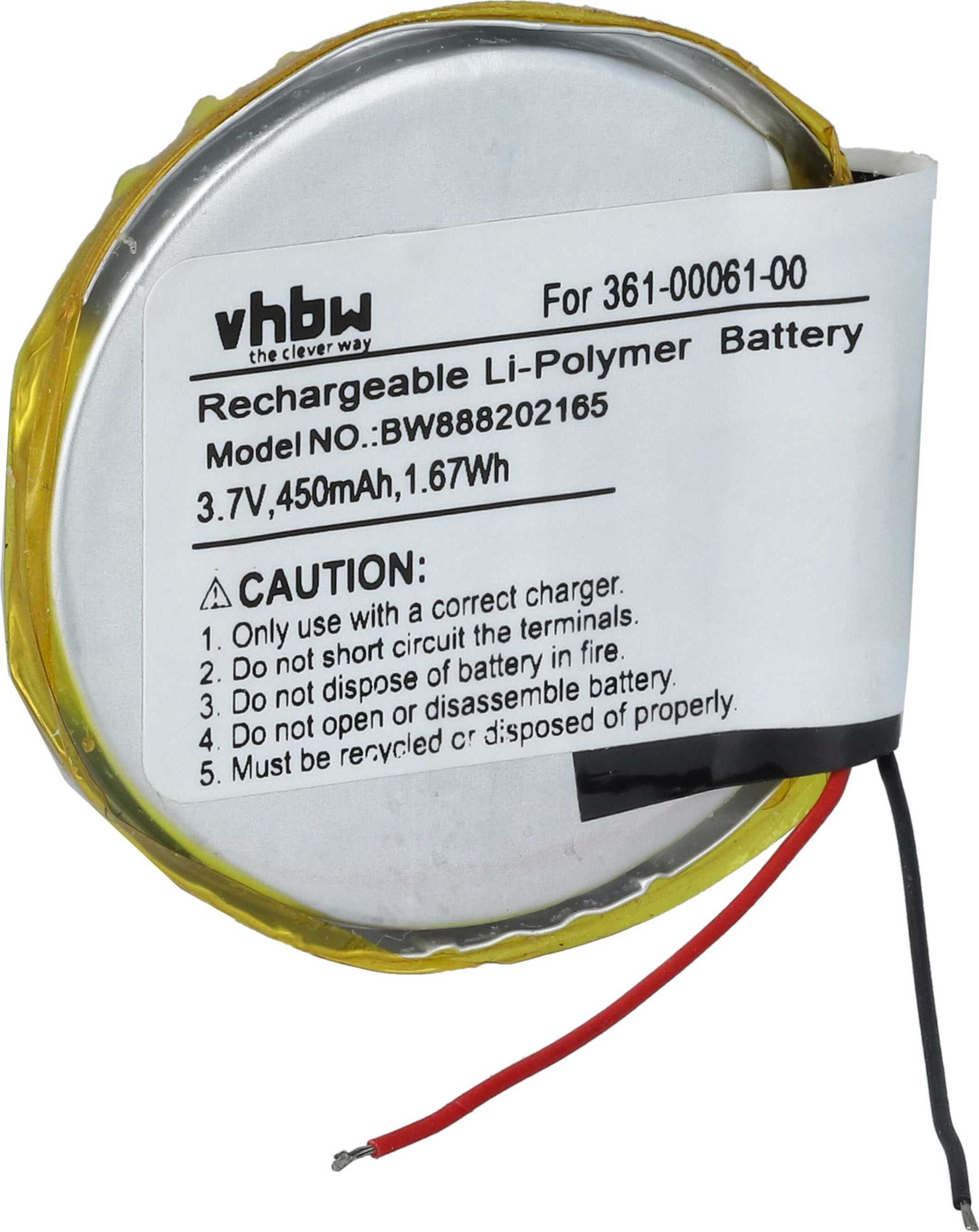 vhbw Akku kompatibel mit Garmin Quatix 6x Solar, Quatix 6 Titanium, Quatix 6x, Tactix, Quatix 6 Smartwatch Uhr Fitnessarmband (450 mAh, 3,7 V, Li-Ion)