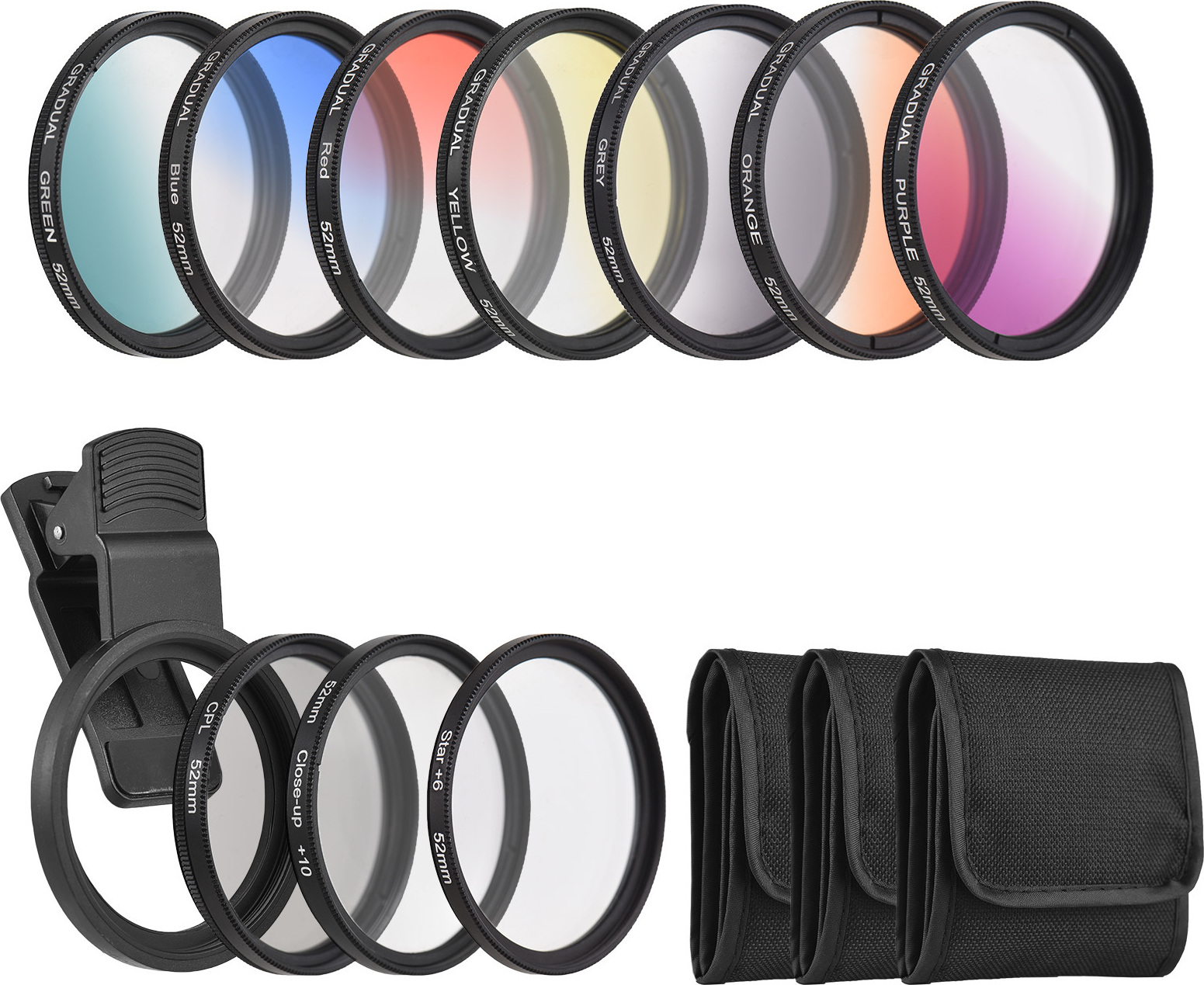 Andoer 52mm Filter Set - 7 Farbverlauf + CPL + Stern + Nahaufnahme | Für IPhone & DSLR Kameras