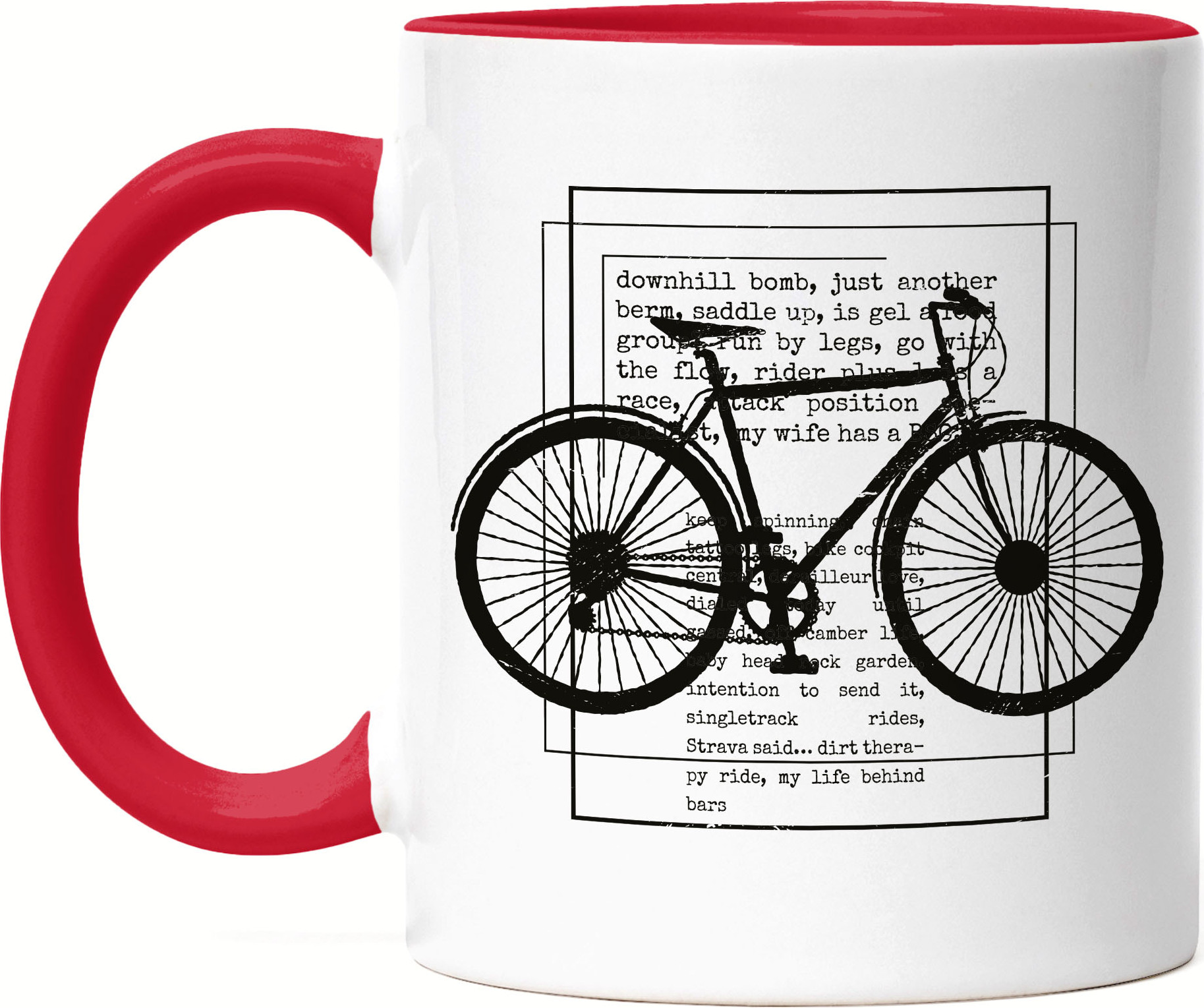 Hey!Print Fahrrad Tasse Rot Rennrad Geschenk Fahrradfahrer Radfahrer Fahrradfahrerin mit Fahrradmotiv Bike HP-33-T-Rot