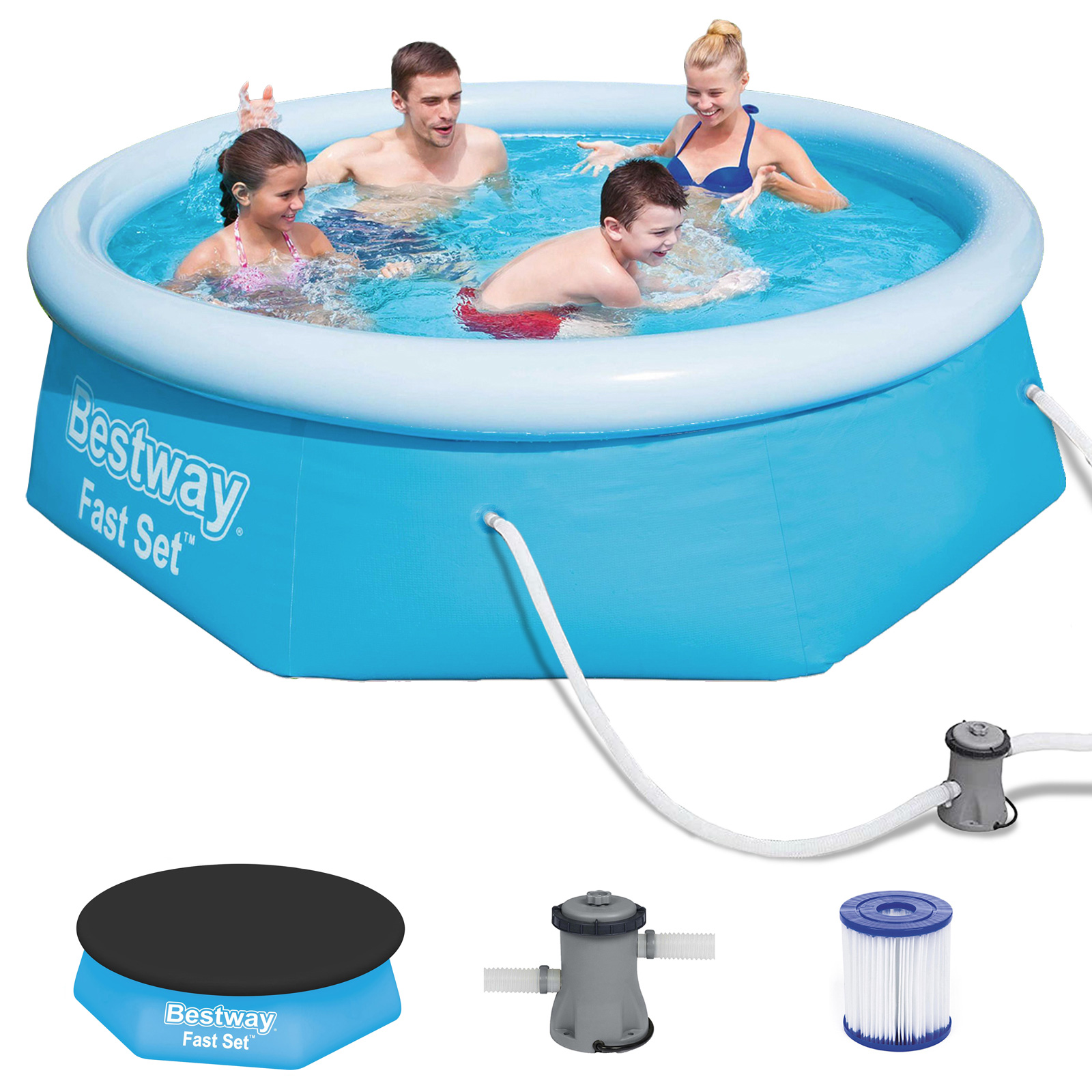 Fast Set Aufblasbar Schwimmbecken Planschbecken Rund Swimmingpool Familien-Pool 