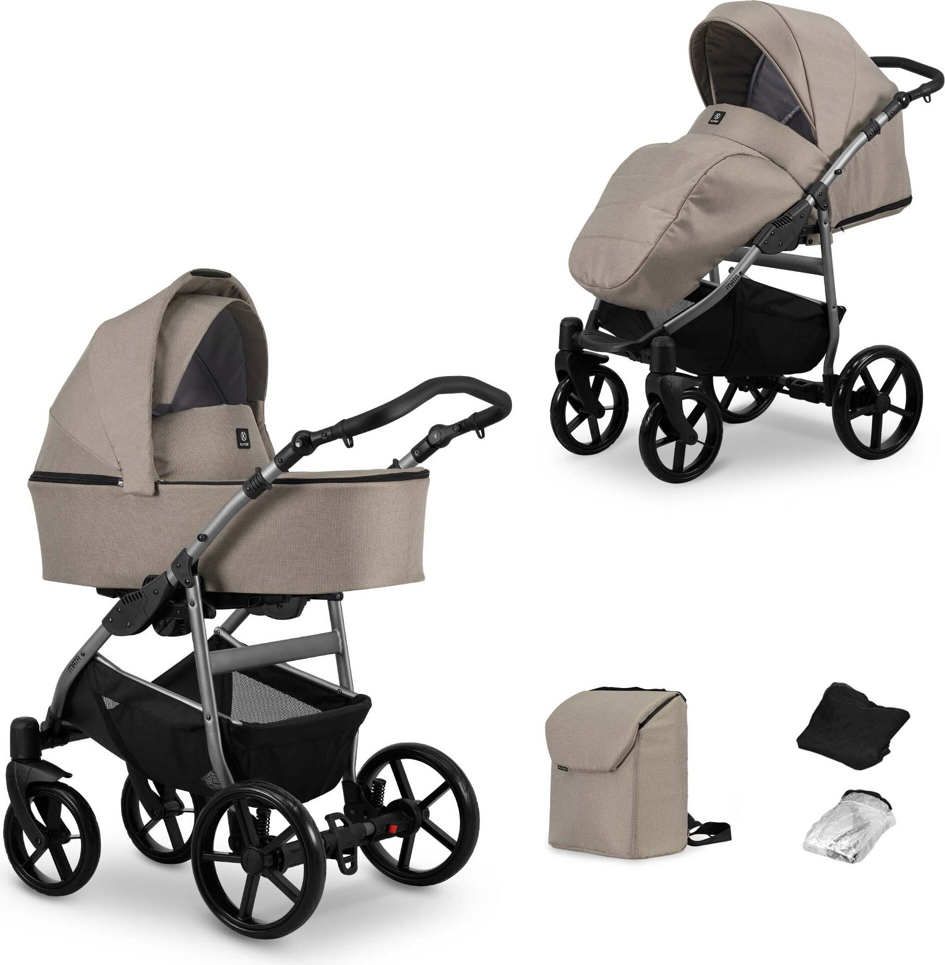 Kinderwagen MATA Sportwagen Babywagen Babyschale Komplettset Kinder Wagen Set 2 in 1 (mocca, Rahmenfarbe: Graphite)